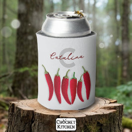 Spicy Red Modern Minimal Crochet Jalapeno Name Dosenkühler