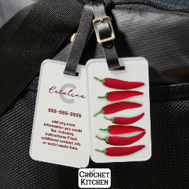Spicy Red Modern Minimal Crochet Jalapeno Name Gepäckanhänger