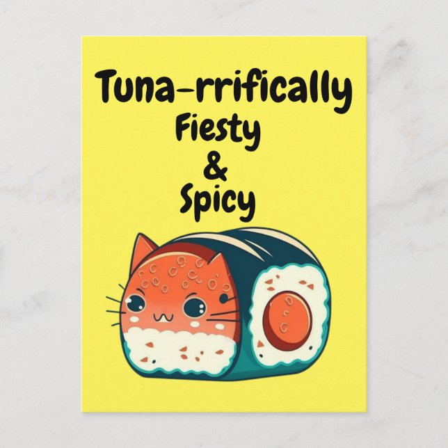 Spicy Tuna Cat - Thunfisch Feisty & Spicy Postkarte (Vorderseite)