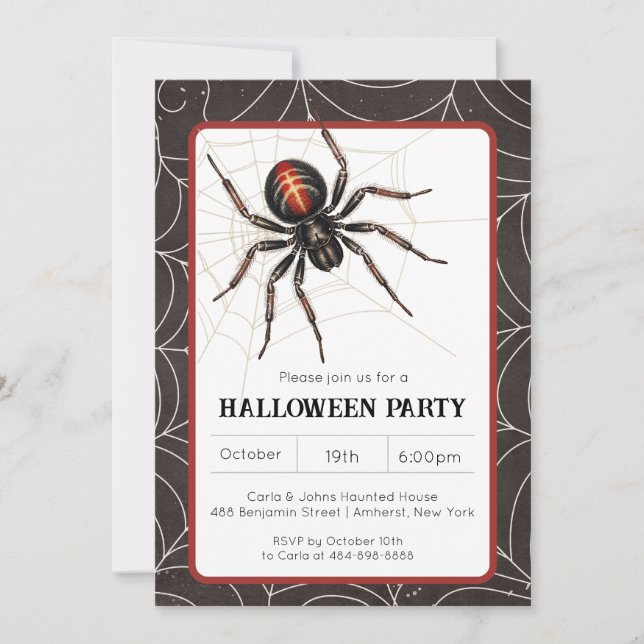 Spider Black Widow Halloween-Party Einladung (Vorderseite)