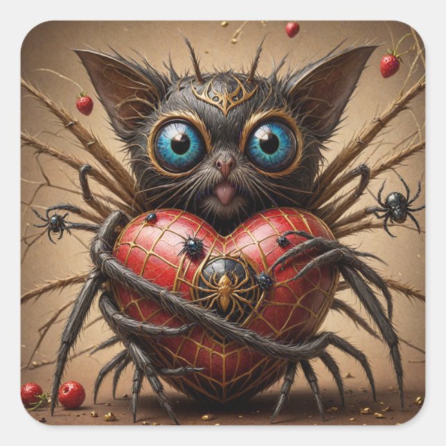 Spider Cat Fantasy Quadratischer Aufkleber (Vorderseite)