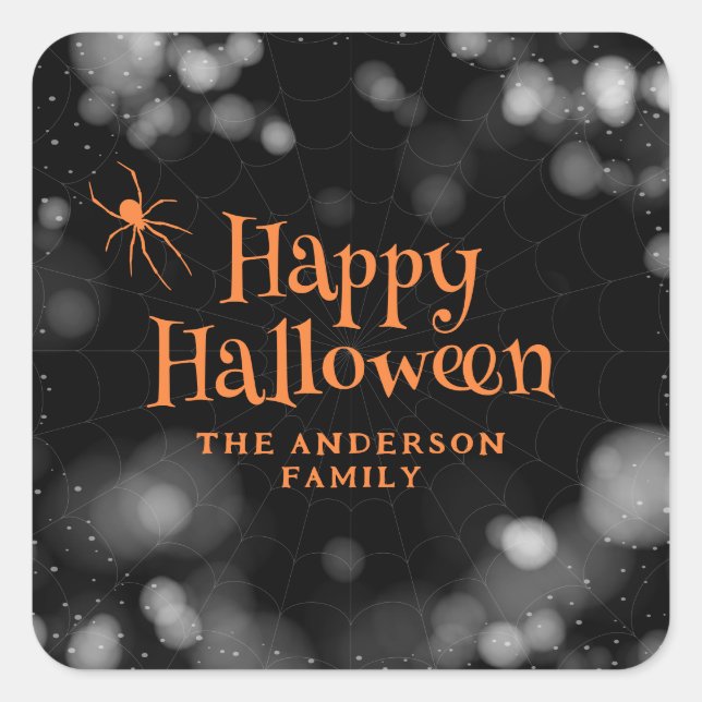 Spider Cobweb Happy Halloween Quadratischer Aufkleber (Vorderseite)