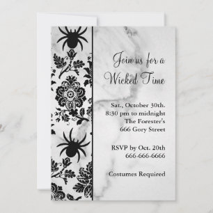 Spider Damask Halloween Invitation sur le marbre