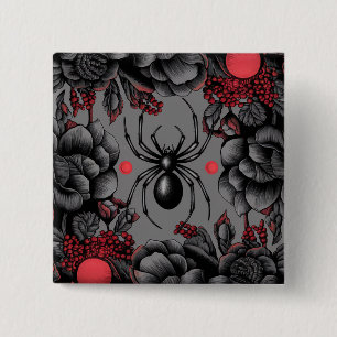 Spider Floral Design Gotischer Stil Button