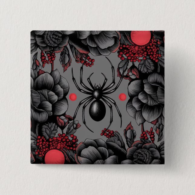 Spider Floral Design Gotischer Stil Button (Vorderseite)