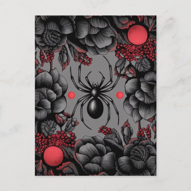 Spider Floral Design Gotischer Stil Postkarte (Vorderseite)