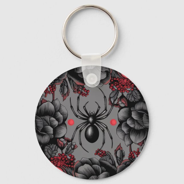 Spider Floral Design Gotischer Stil Schlüsselanhänger (Vorderseite)