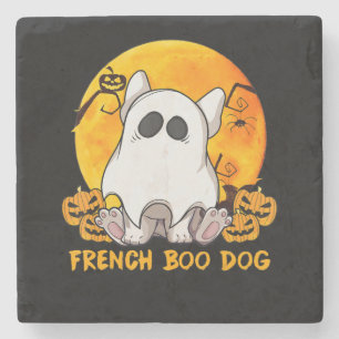 Spider Gift French Boo Bulldog mit Kürbisspinne Steinuntersetzer
