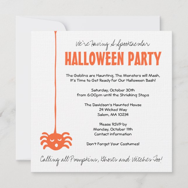 Spider Halloween-Party Einladen mit Orange auf Lin Einladung (Vorderseite)