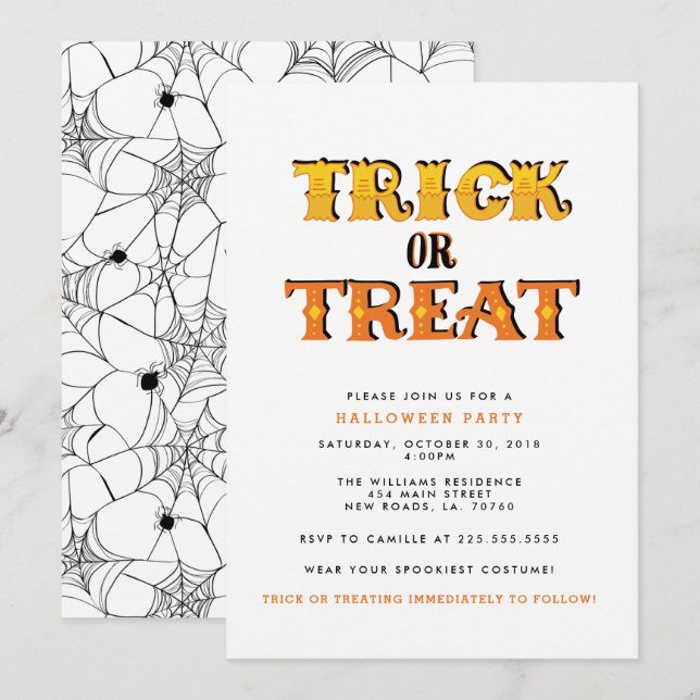 Spider Halloween-Party Trick oder Treat Einladung (Vorne/Hinten)