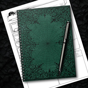 Spider Hexe   Emerald Green Spiderweb Geblüht Notizblock
