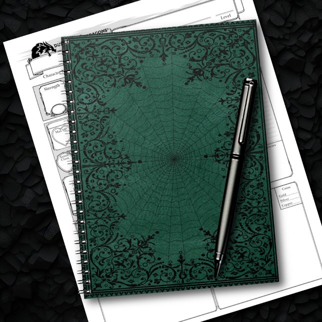 Spider Hexe | Emerald Green Spiderweb Geblüht Notizblock (Von Creator hochgeladen)