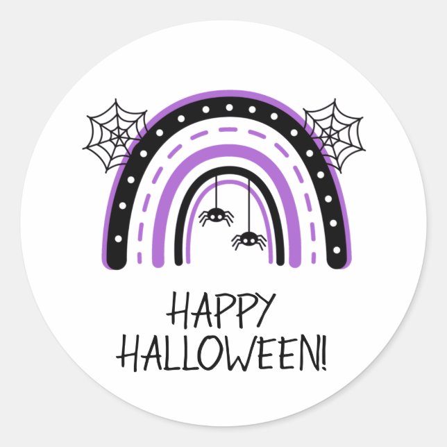 Spider Rainbow Happy Halloween Runder Aufkleber (Vorderseite)