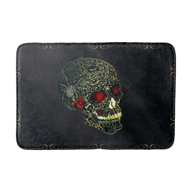 Spider Skull & Rose Glam Gothic Filigree Badematte (Vorderseite)