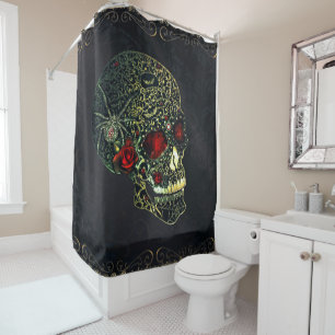 Spider Skull & Rose Glam Gothic Filigree Duschvorhang