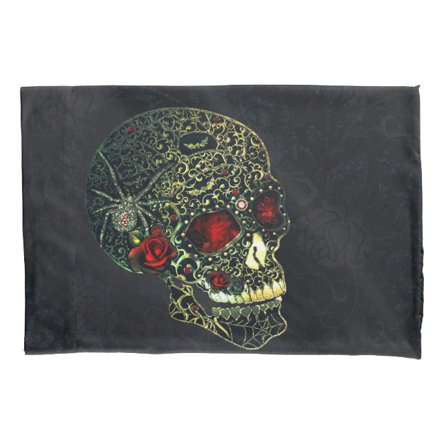 Spider Skull & Rose Glam Gothic Filigree Kissenbezug (Vorderseite)