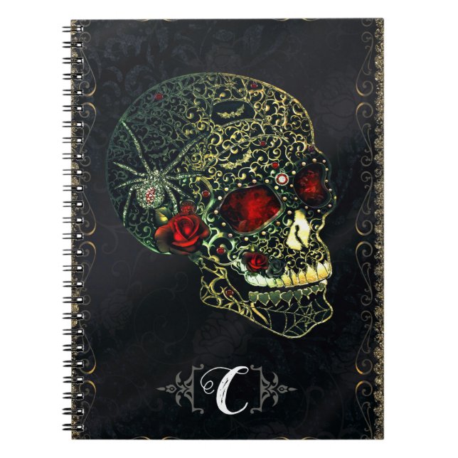Spider Skull & Rose Glam Gothic Filigree Notizblock (Vorderseite)