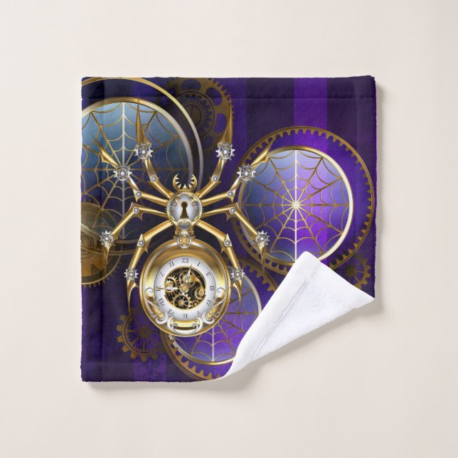 Spider Steampunk sur Arrière - plan pourpre (Gant de toilette)