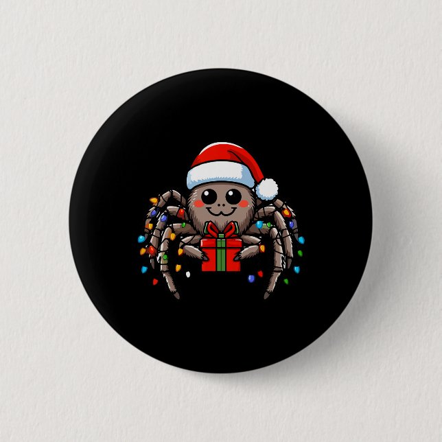 Spider Tragend Weihnachtsmannmütze Weihnachten Wei Button (Vorderseite)