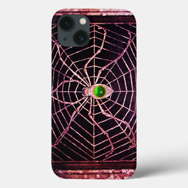 SPIDER UND WEB Green Emerald Gem, Black Case-Mate iPhone Hülle (Rückseite)