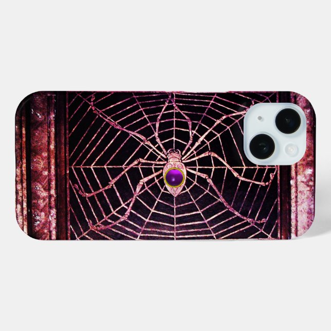 SPIDER UND WEB Lila Edelstein Schwarz iPhone 15 Hülle (Rückseite (Horizontal))
