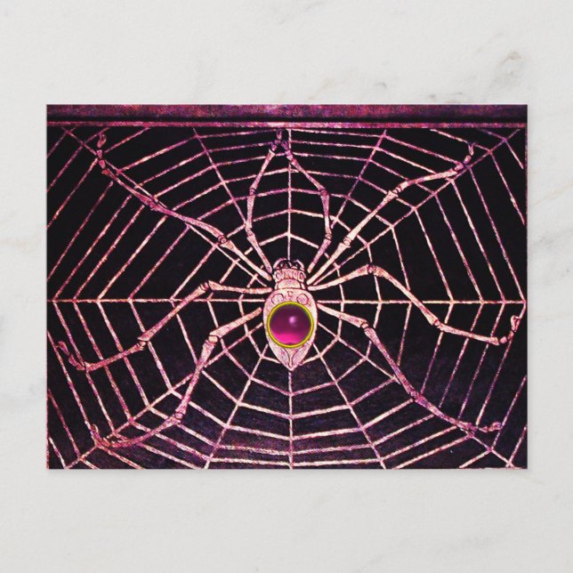 SPIDER UND WEB Pink Fuchsia Amethyst Black Postkarte (Vorderseite)
