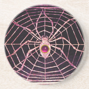 SPIDER UND WEB Pink Fuchsia Amethyst Black Sandstein Untersetzer