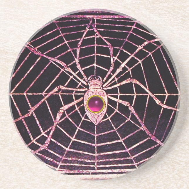 SPIDER UND WEB Pink Fuchsia Amethyst Black Sandstein Untersetzer (Vorne)