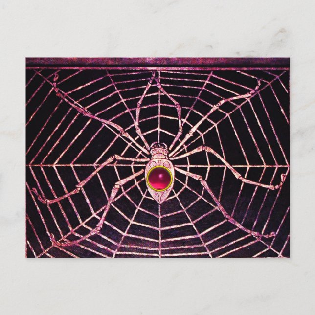 SPIDER UND WEB Pink Fuchsia Ruby Black Postkarte (Vorderseite)