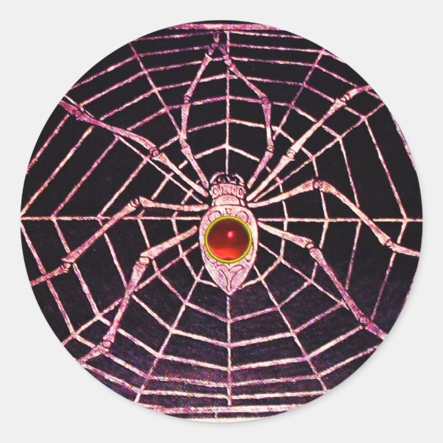 SPIDER UND WEB Red Ruby Black Runder Aufkleber (Vorderseite)