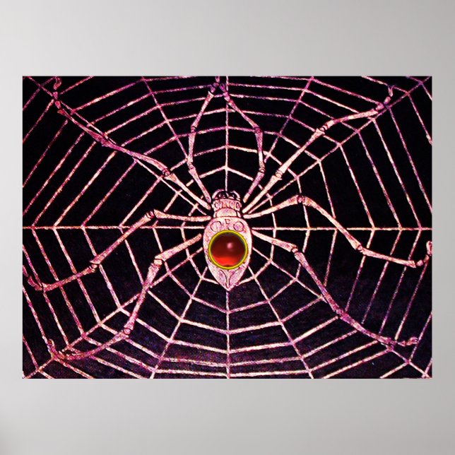 SPIDER UND WEB Red Ruby Gemstone Black Poster (Vorne)