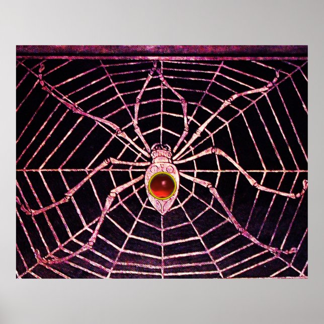 SPIDER UND WEB Red Ruby Gemstone Black Poster (Vorne)