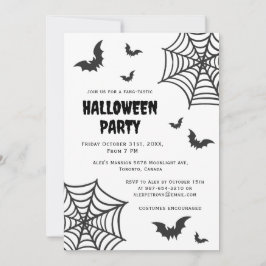 Spider Web Bat Spooky Schwarz-weißes Halloween-Par Einladung