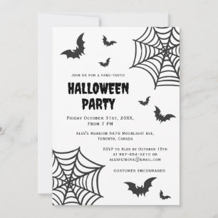 Spider Web Bat Spooky Schwarz-weißes Halloween-Par Einladung