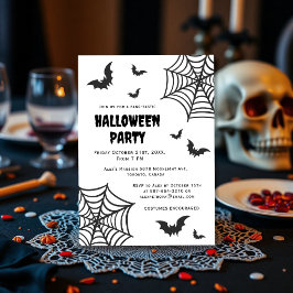 Spider Web Bat Spooky Schwarz-weißes Halloween-Par Einladung
