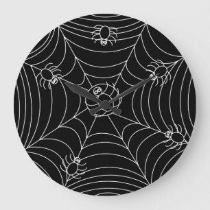 Spider Web Black Große Wanduhr