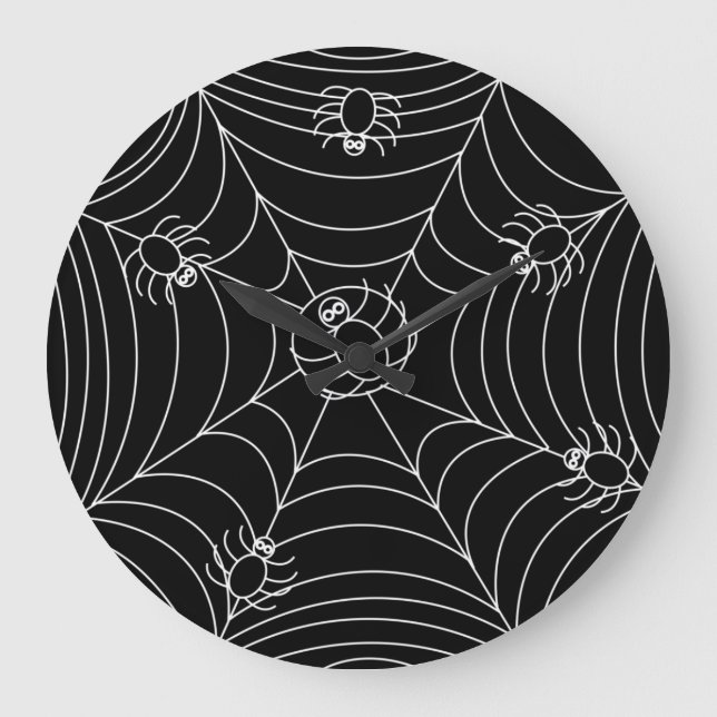Spider Web Black Große Wanduhr (Vorderseite)