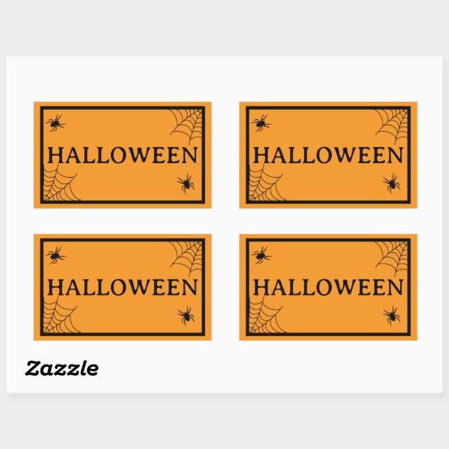 Spider Web Black Orange Halloween Word Rechteckiger Aufkleber (Blatt)