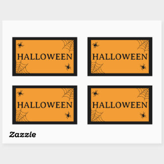 Spider Web Black Orange Halloween Word Rechteckiger Aufkleber