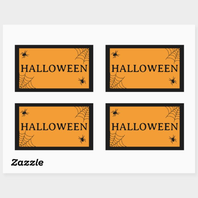 Spider Web Black Orange Halloween Word Rechteckiger Aufkleber (Blatt)