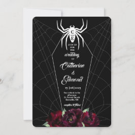 Spider Web Coffin Schwarz-weiß Hallowedding Einladung