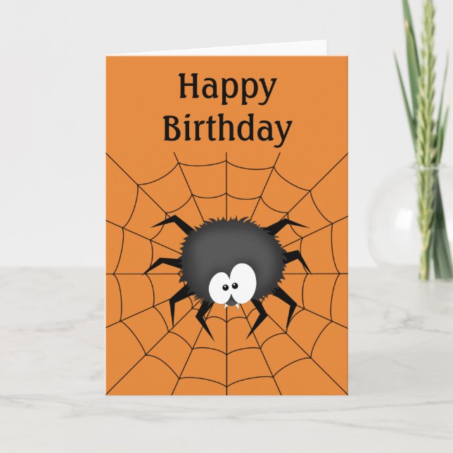 Spider, Web, Happy Birthday Karte (Vorderseite)