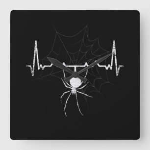 Spider Web Heartbeat Cobweb Spider Gift Quadratische Wanduhr