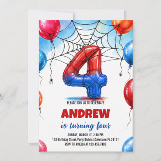Spider Web Held Spiderman Rot Blau Ballon Geburtst Einladung