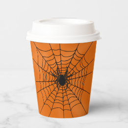 Spider Web mit Spider auf Orange Halloween Paper C Pappbecher