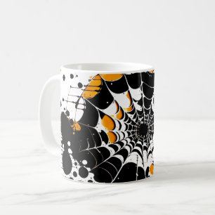 Spider Web Orange und Black Ink Spritzer Tasse