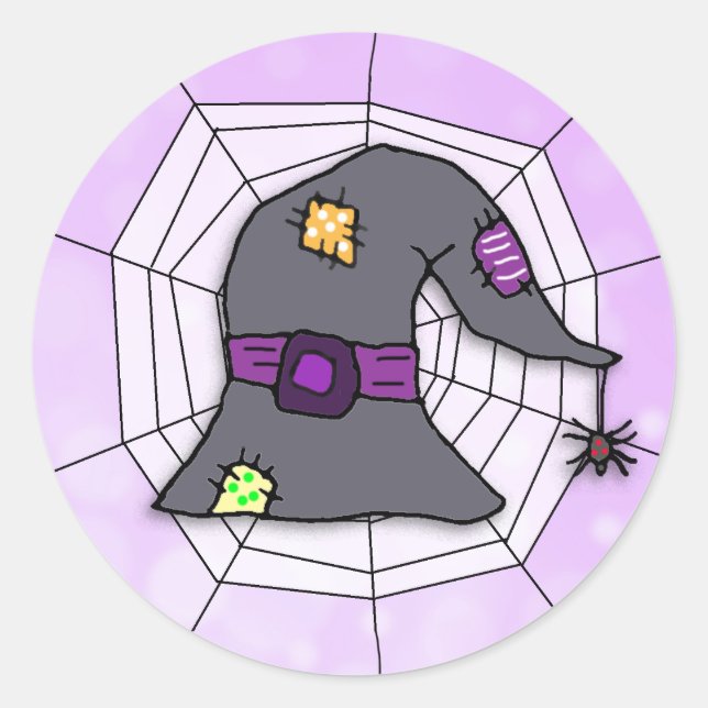 Spider Web, Spider und Hexenhut Halloween Runder Aufkleber (Vorderseite)