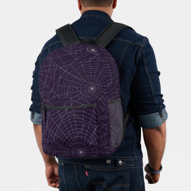 Spider-Webmuster auf dunklem Lila Bedruckter Rucksack (Insitu (Modell))