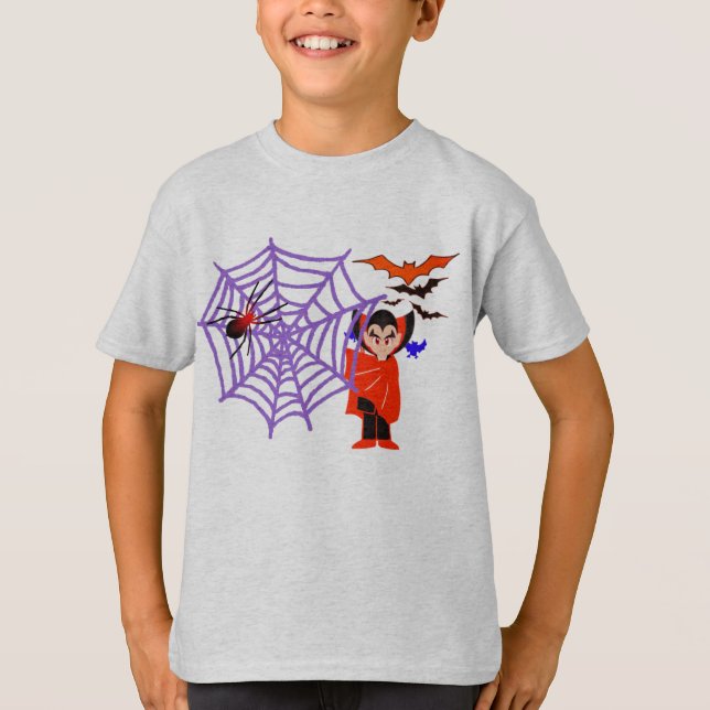 Spider Webs lustige Kids Halloween Dracula T-Shirt (Vorderseite)