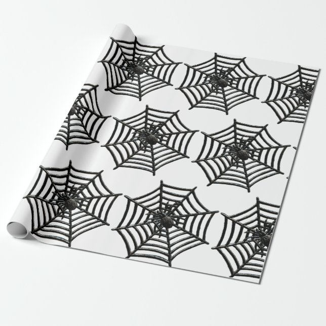 SPIDER WEBSCHWARZ UND WEISS HALLOWEEN GESCHENK WRA GESCHENKPAPIER (Ungerollt)